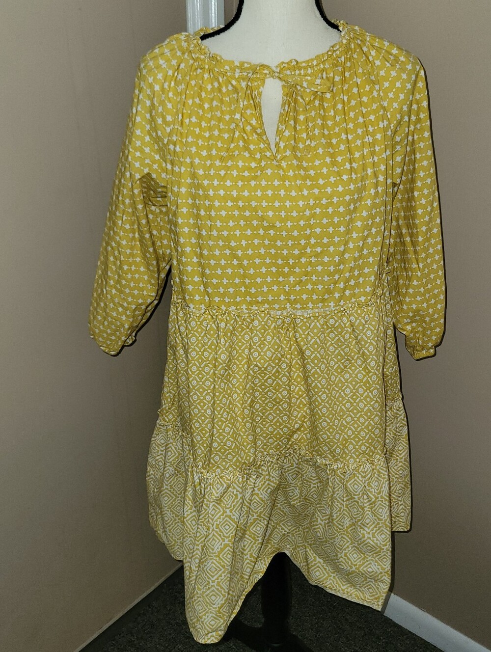 🛑LOFT Yellow Printed Peasant Tunic Dress